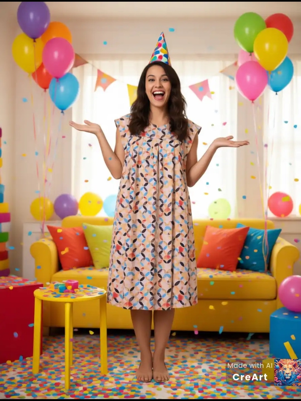 NWOT Pastel Multicolor Geometric Print Dress